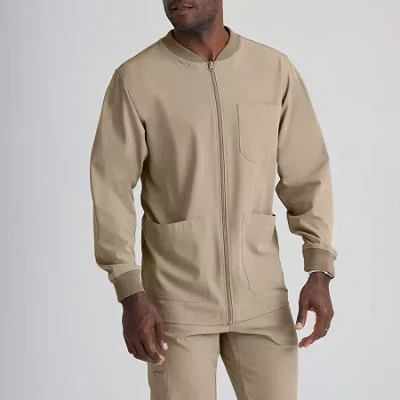 Skechers Sk0408 Structure 3-pocket Crewneck Warm-up Mens Tag Free Stretch Fabric Moisture Wicking Scrub Jacke In Neutral