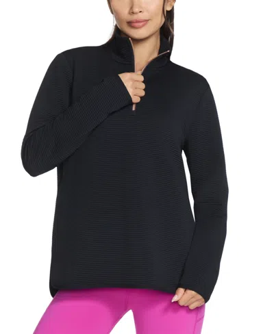 Skechers Sketchers Women's Ottoman-rib Quarter-zip Top In Bold Black
