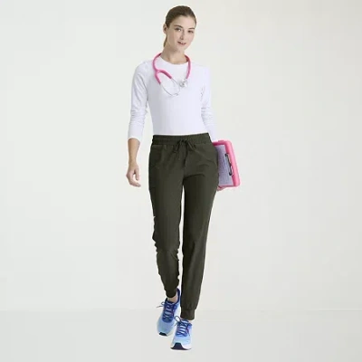 Skechers Skp552 Theory 4-pocket Mid-rise Jogger Womens Petite Stretch Fabric Moisture Wicking Scrub Pant In Green