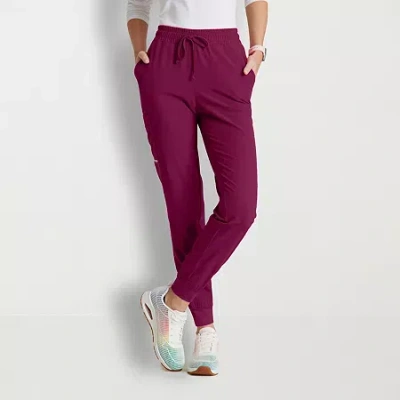 Skechers Skp552 Theory 4-pocket Mid-rise Jogger Womens Petite Stretch Fabric Moisture Wicking Scrub Pant In Burgundy