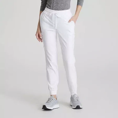 Skechers Skp552 Theory 4-pocket Mid-rise Jogger Womens Petite Stretch Fabric Moisture Wicking Scrub Pant In White