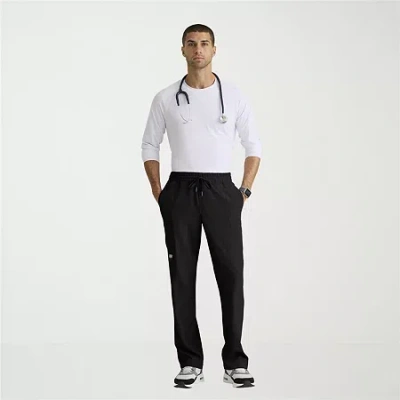Skechers Skp718 Compass 5-pocket Elastic Waistband Straight Leg Mens Stretch Fabric Moisture Wicking Scrub Pa In Black