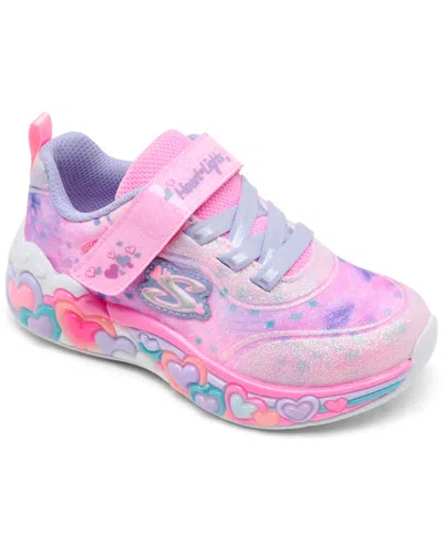 Skechers Babies' Toddler Girls S-lights: Eternal Heart Lights Light-up Fastening Strap Casual Sneakers From Finish Li In Light Pink