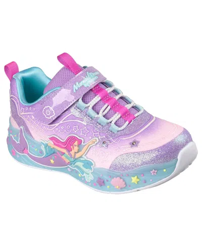 Skechers Babies' Toddler Girls S-lights: Mermaid Dreams Light-up Fastening Strap Casual Sneakers From Finish Line In Multi