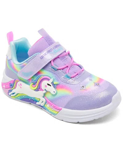 Skechers Babies' Toddler Girls S-lights: Unicorn Chaser Light-up Fastening Strap Casual Sneakers From Finish Line In Lavender