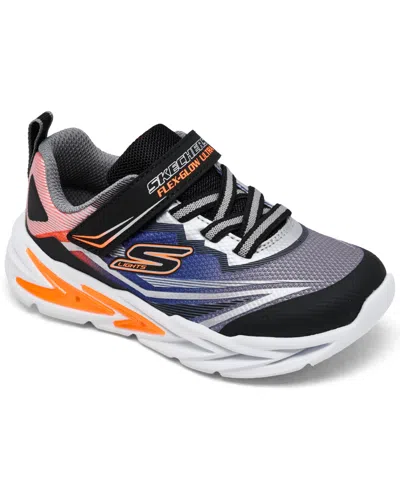 Skechers Babies' Toddler Kids S Lights: Flex-glow Ultra Fastening Strap Light-up Casual Sneakers From Finish Line In Black,silver