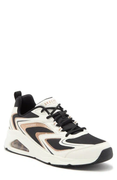 Skechers Tres Air Uno Shimm Airy Trainer In White/ Black/ Gold