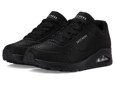Skechers Uno Shiny Scale Snakeskin-effect Sneakers In Black