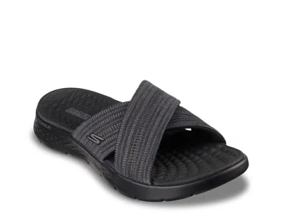 Skechers Wide Width Go Walk Flex Impressed Sandal In Black