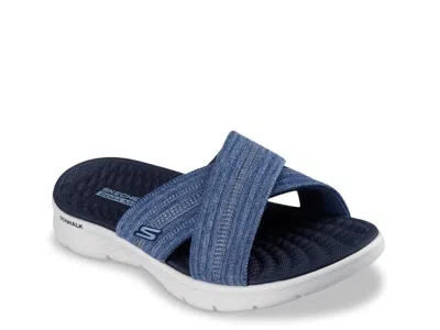 Skechers Wide Width Go Walk Flex Impressed Sandal In Blue