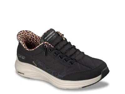 Skechers Wide Width Hands Free Slipins Contour Foam Cozy Fit Leopard Dream Sneaker In Black