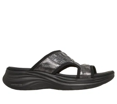 Skechers Women's Contour Foam Sandals - Cozy Fit Costal Air In Black