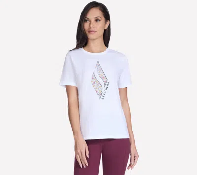 Skechers Women's Floral Diamond Short Sleeve T-shirt In White