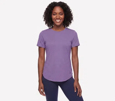 Skechers Women's Go Dri Swift Stripe Tunic Top T-shirt In Sil/white/purple