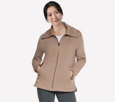 Skechers Women's Go Snuggle Tunic Top Full Zip Jacket In Taupe/brown