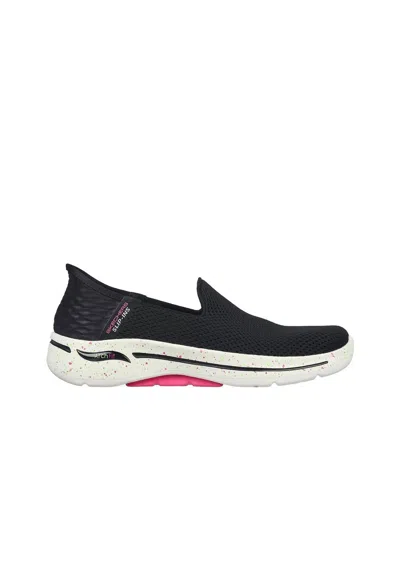 Skechers Women's Go Walk Arch Fit Slip-on Shoes In Black / Hot Pink In Multi