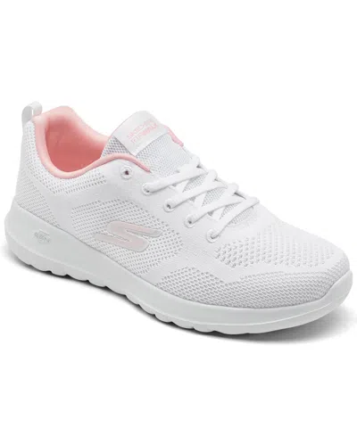 Skechers Women's Go Walk Joy Lace Walking Sneakers From Finish Line In White,pink