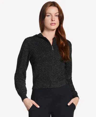 Skechers Women's Go Walk Shine Full-zip Sweater In Black