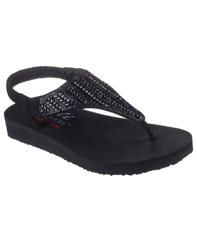Skechers Mediation-glamorous Muse Flat Sandals Women In Black