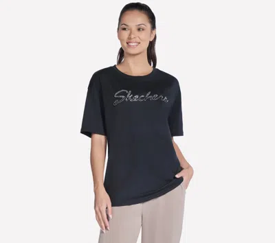 Skechers Women's Script Diamond Studded Short Sleeve T-shirt In Blue