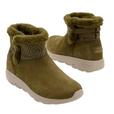 Skechers Women's  On-the-go City Winter Boots Wide Green Suede Ankle Hawk1116
