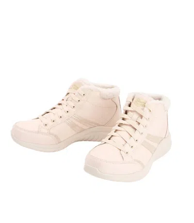 Skechers Women's Ultra Flex Metallic Overlay Boots In Natural In White