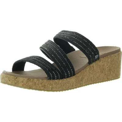 Skechers Womens Embellished Arch Support Wedge Sandals In Black