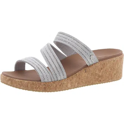 Skechers Womens Embellished Arch Support Wedge Sandals In Silver