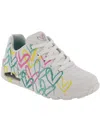Skechers Uno Sneakers With Neon Graffiti Heart Print In White In Multi