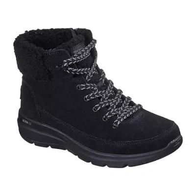 Skechers Womens Glacial Ultra Flat Heel Lace Up Boots In Black