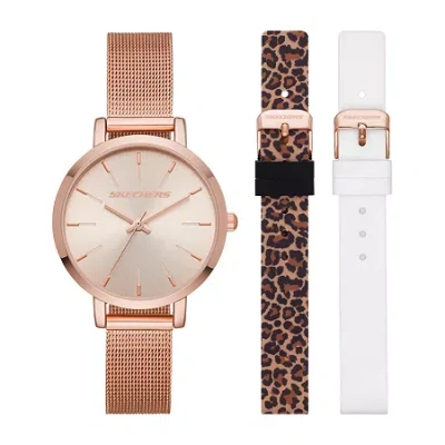 Skechers Womens Rose Goldtone Stainless Steel 3-pc. Watch Boxed Set Sr9029 In Multi