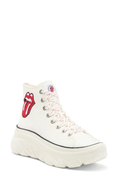 Skechers X Rolling Stones Funky Street Sing It Loud High Top Platform Sneaker In White/ Red