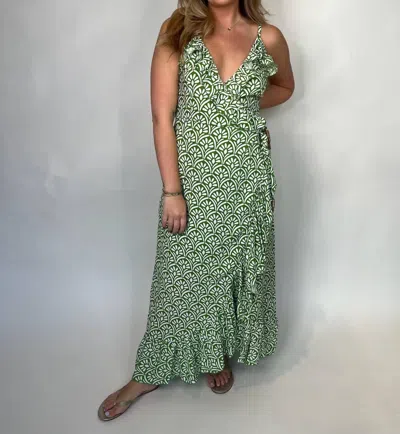 Skemo Art Deco Wrap Long Dress In Green