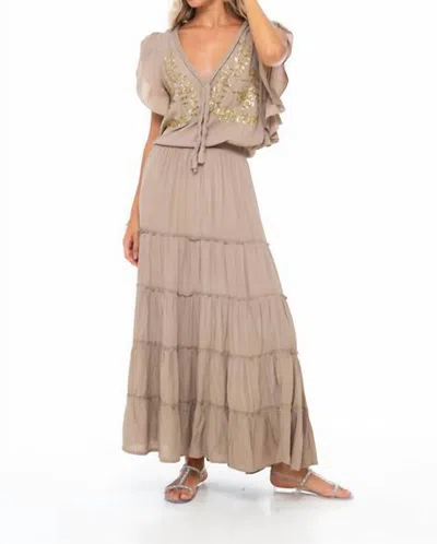 SKEMO EVENING SEQUIN MAXI DRESS IN BROWN
