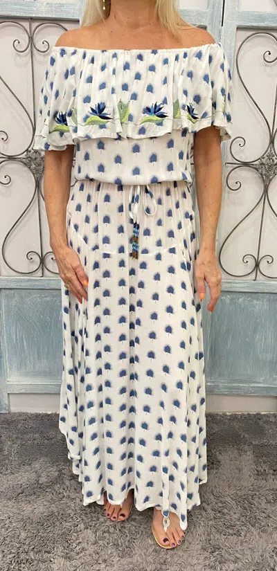 Skemo Kalapa Off Shoulder Maxi Dress In Indigo In Multi