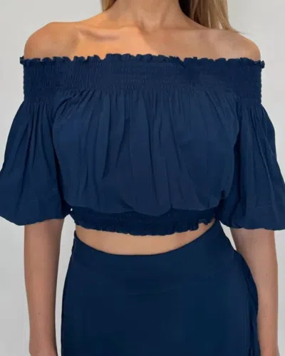 Skemo Leah Off The Shoulder Top In Indigo In Multi