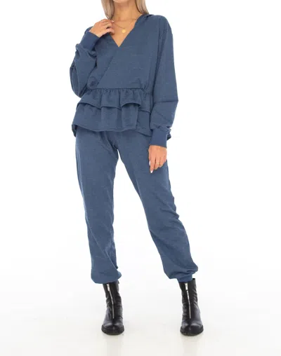 Skemo Loungewear Frill Hoodie In Indigo In Multi