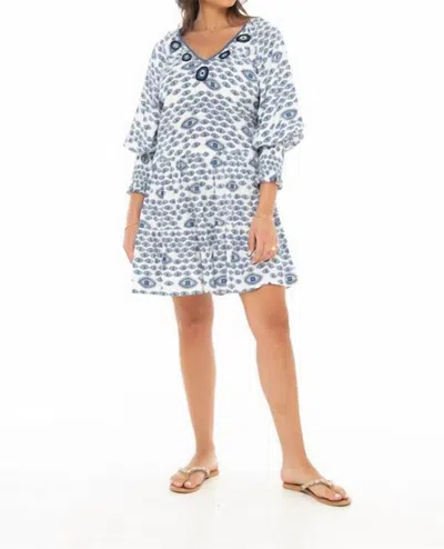 Skemo Marrakech Evil Eye Short Dress In White/navy In Multi