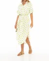Skemo Palm Button Down Dress In White/lime In Multi