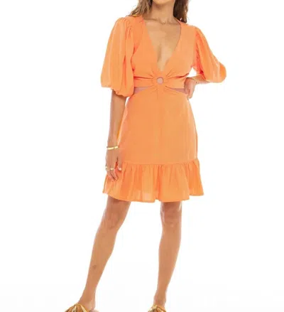 Skemo Puffed Sleeve Dress In Orange
