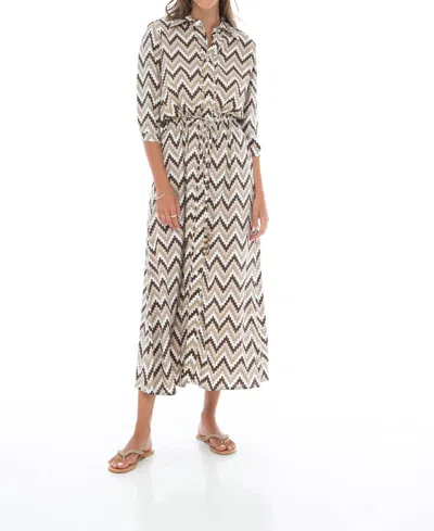 Skemo Zigzag Maxi Shirt Dress In Brown