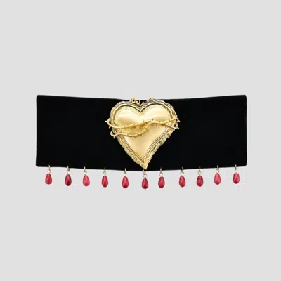 Skf Bleeding Sacred Heart Velvet Choker In Black