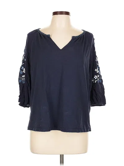 Pre-owned Skies Are Blue 3/4 Sleeve Top Blue Floral Pattern Cold Shoulder Neckline Tops