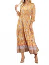 Skies Are Blue 70s Sunny Satin Maxi Dress In Orange Multi In Brown