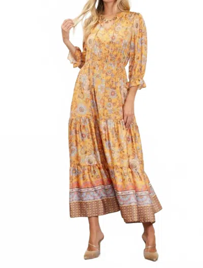 Skies Are Blue 70s Sunny Satin Maxi Dress In Orange Multi In Brown