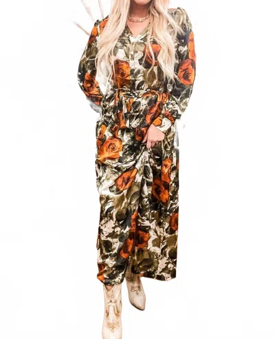 Skies Are Blue Abstract Rose Midi Dress - Plus In Rust/olive In Multi