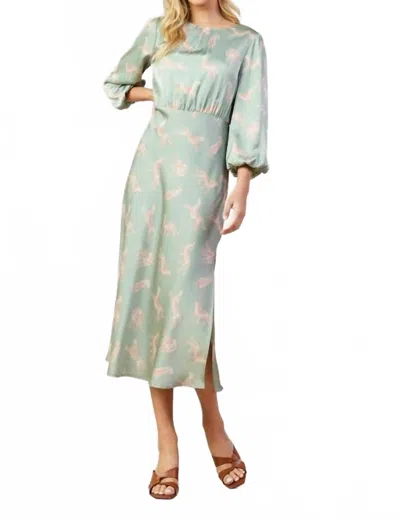 Skies Are Blue Animal Print Midi Dress In Sage In Multi