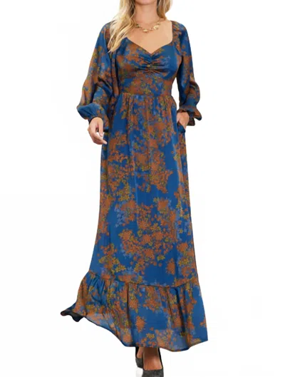 Skies Are Blue Antoinette Floral Dress In Warm Navy In Blue