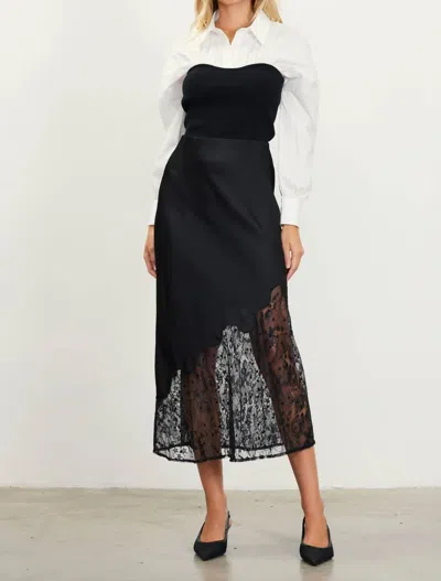 Skies Are Blue Asymmetrical Lace Satin Skirt In Black