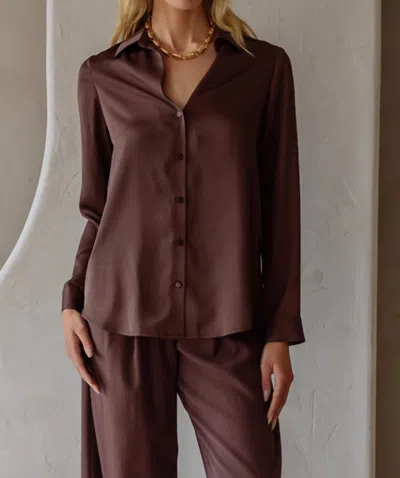 Skies Are Blue Beckett Ii V-neck Button Down Blouse In Deep Rose Brown